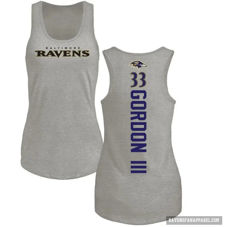 Women's ＃33 Melvin Gordon III Baltimore Ravens Ash Backer Tank Top