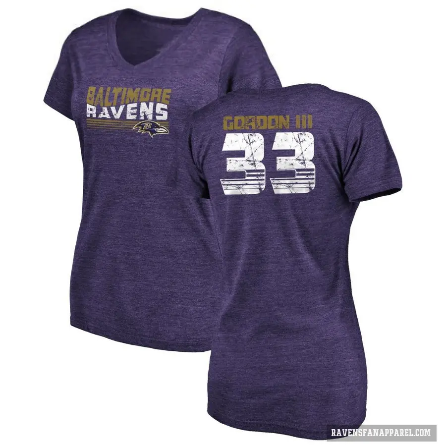 Women's ＃33 Melvin Gordon III Baltimore Ravens Purple Retro V-Neck T-Shirt