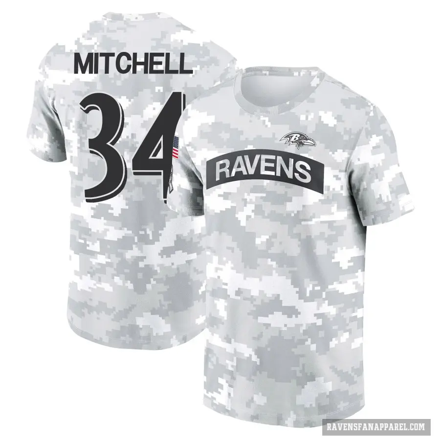 Women's ＃34 Keaton Mitchell Baltimore Ravens Camo Arctic 2024 Salute to Service Long Sleeve T-Shirt