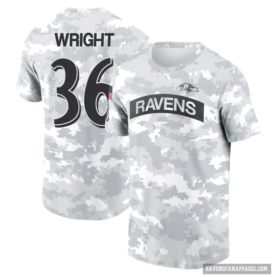 Women's ＃36 Owen Wright Baltimore Ravens Camo Arctic 2024 Salute to Service Long Sleeve T-Shirt