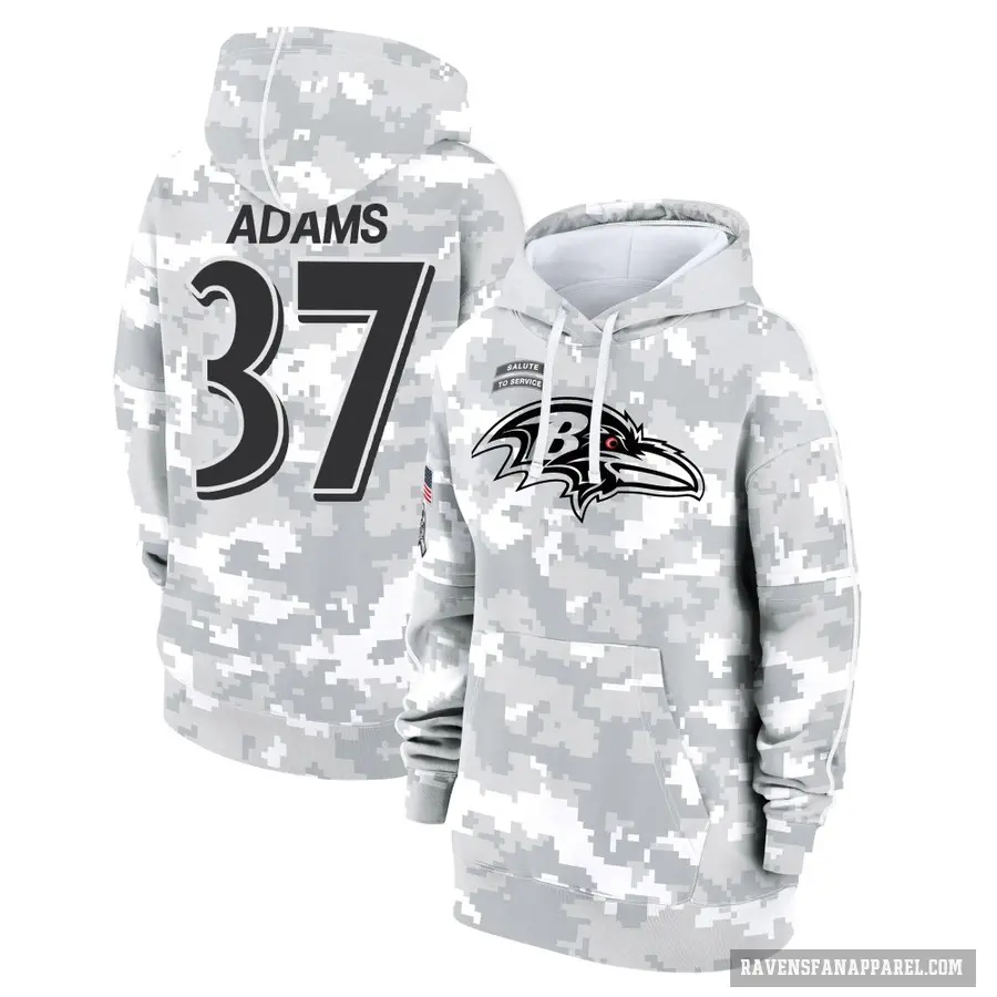 Women's ＃37 Andrew Adams Baltimore Ravens Arctic Camo 2024 Salute to Service Club Fleece Pullover Hoodie