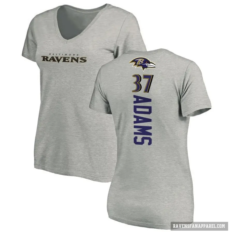 Women's ＃37 Andrew Adams Baltimore Ravens Ash Backer V-Neck T-Shirt