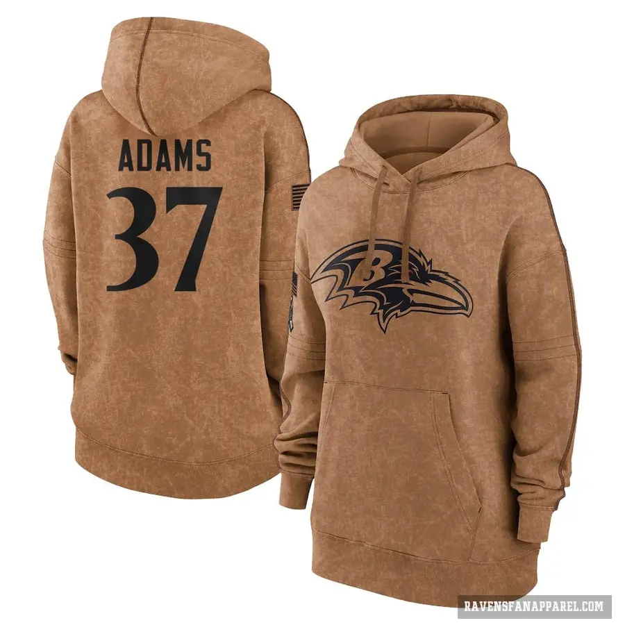 Women's ＃37 Andrew Adams Baltimore Ravens Brown 2023 Salute To Service Pullover Hoodie