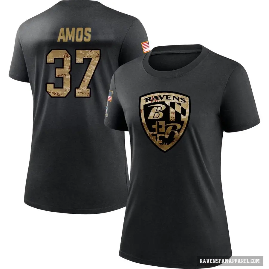 Women's ＃37 Jaquan Amos Baltimore Ravens Black 2020 Salute To Service Performance T-Shirt