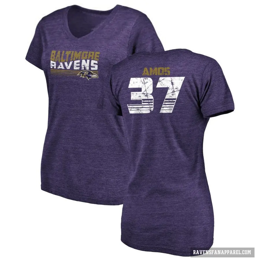 Women's ＃37 Jaquan Amos Baltimore Ravens Purple Retro V-Neck T-Shirt