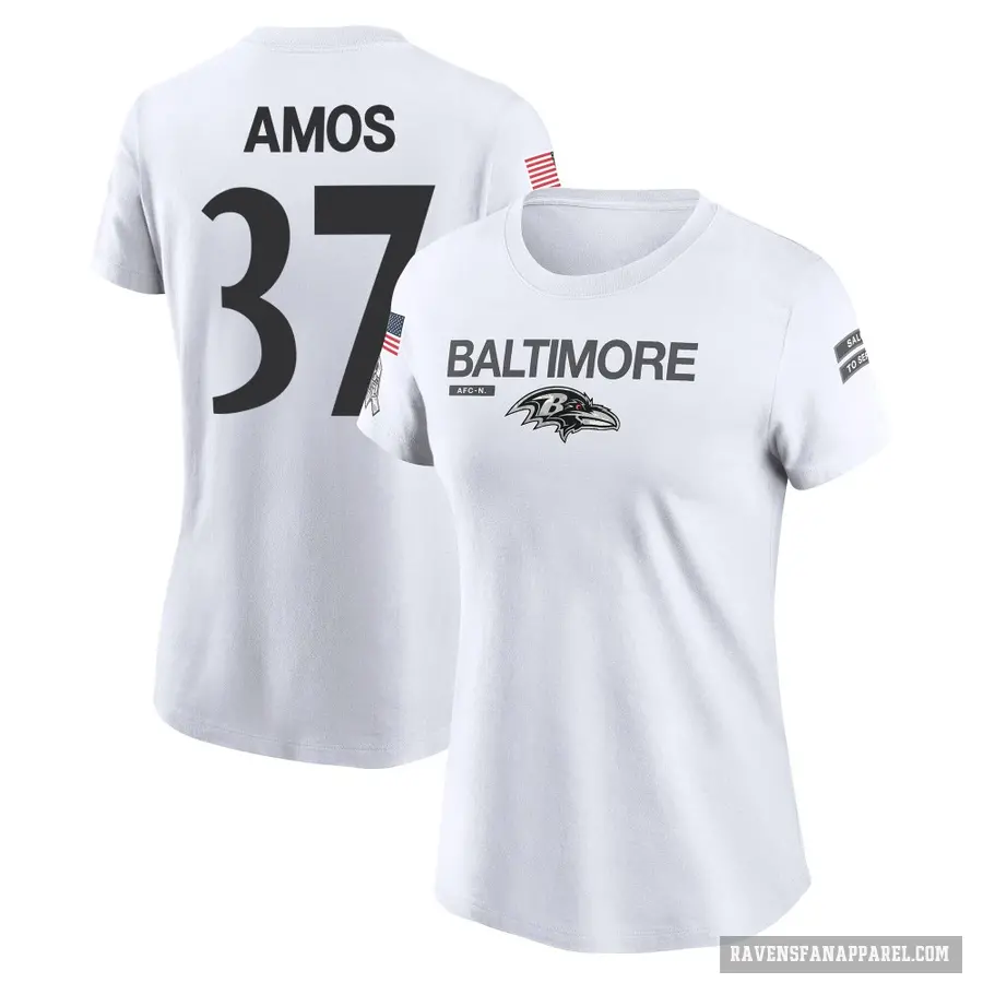 Women's ＃37 Jaquan Amos Baltimore Ravens White 2024 Salute to Service Performance T-Shirt