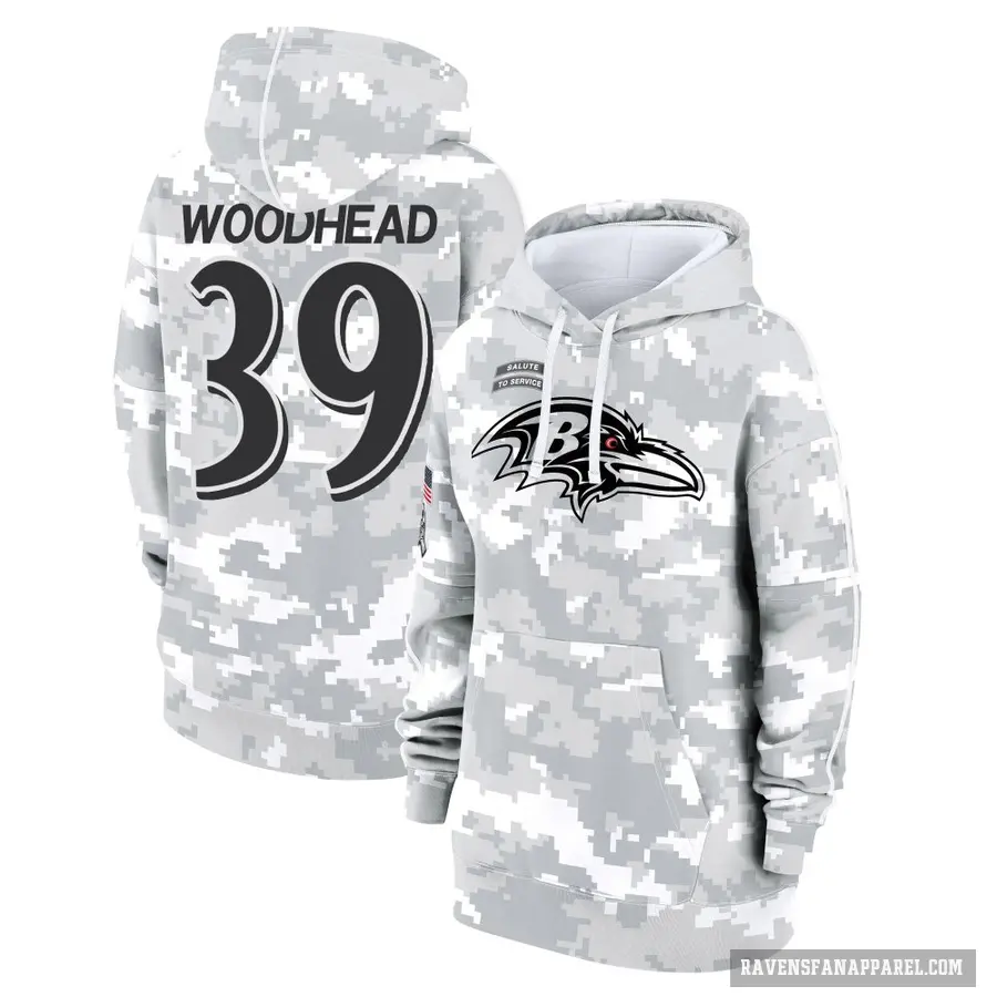 Women's ＃39 Danny Woodhead Baltimore Ravens Arctic Camo 2024 Salute to Service Club Fleece Pullover Hoodie