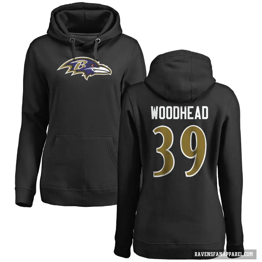 Women's ＃39 Danny Woodhead Baltimore Ravens Black Pro Line Name & Number Logo Pullover Hoodie