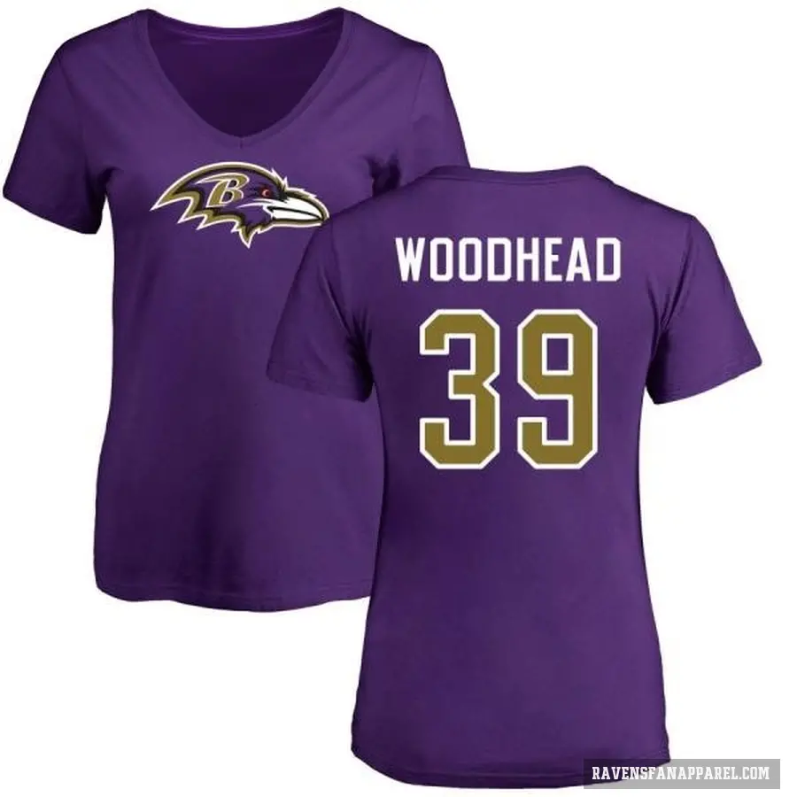 Women's ＃39 Danny Woodhead Baltimore Ravens Purple Logo Slim Fit T-Shirt