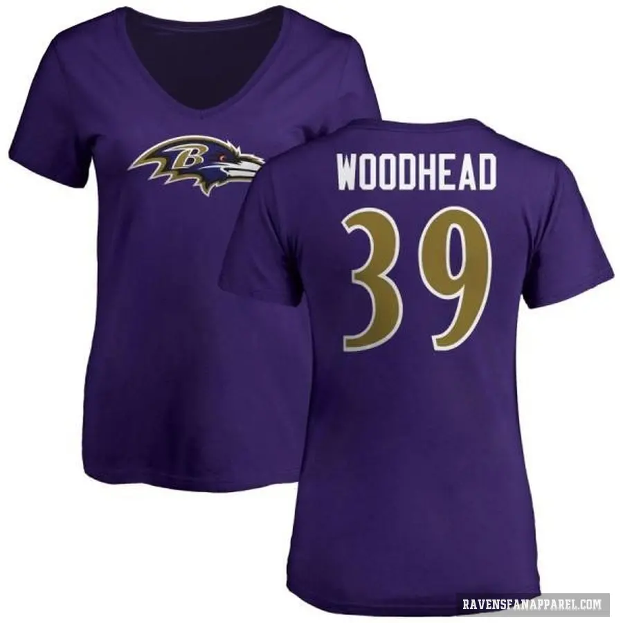 Women's ＃39 Danny Woodhead Baltimore Ravens Purple Logo V-Neck T-Shirt