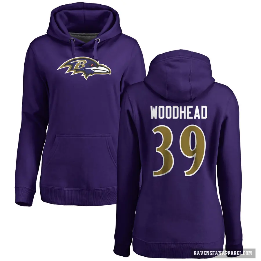 Women's ＃39 Danny Woodhead Baltimore Ravens Purple Pro Line by Branded Name & Number Logo Pullover Hoodie