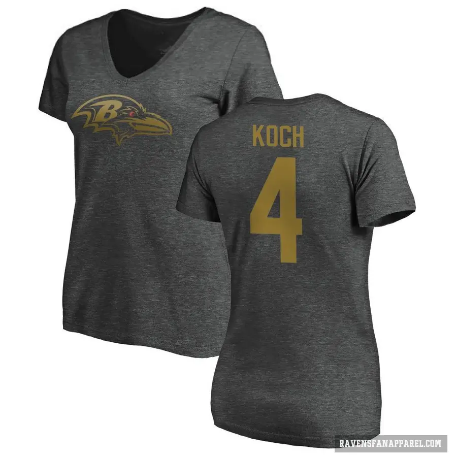 Women's ＃4 Sam Koch Baltimore Ravens Ash One Color T-Shirt