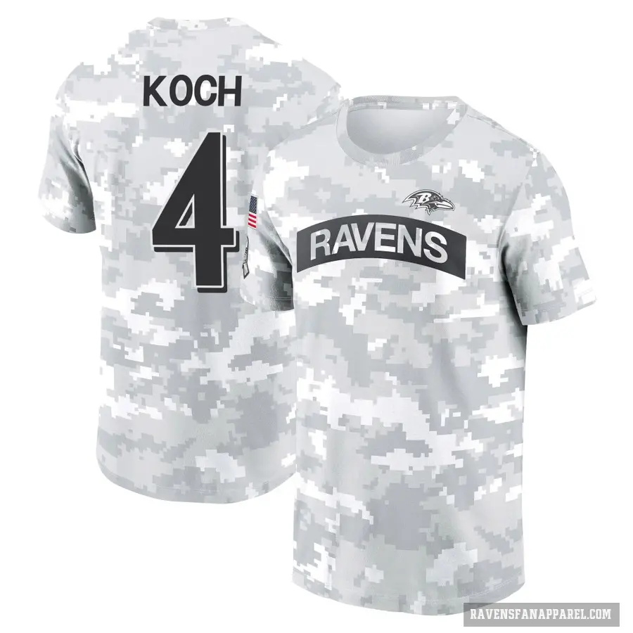 Women's ＃4 Sam Koch Baltimore Ravens Camo Arctic 2024 Salute to Service Long Sleeve T-Shirt