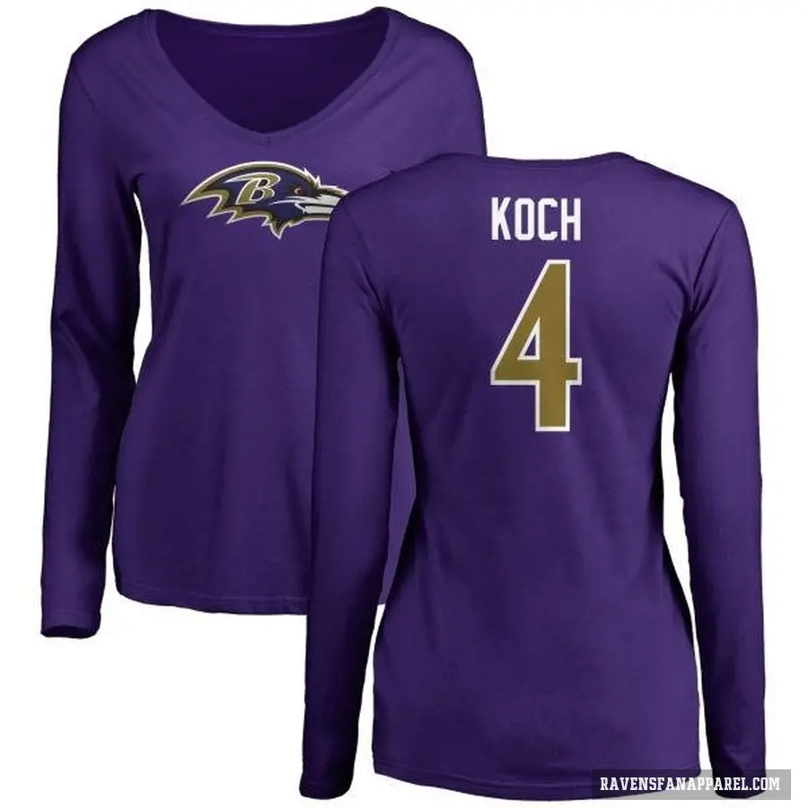 Women's ＃4 Sam Koch Baltimore Ravens Purple Logo Long Sleeve T-Shirt