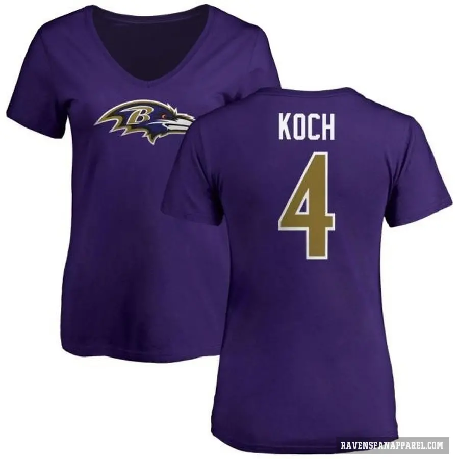 Women's ＃4 Sam Koch Baltimore Ravens Purple Logo V-Neck T-Shirt