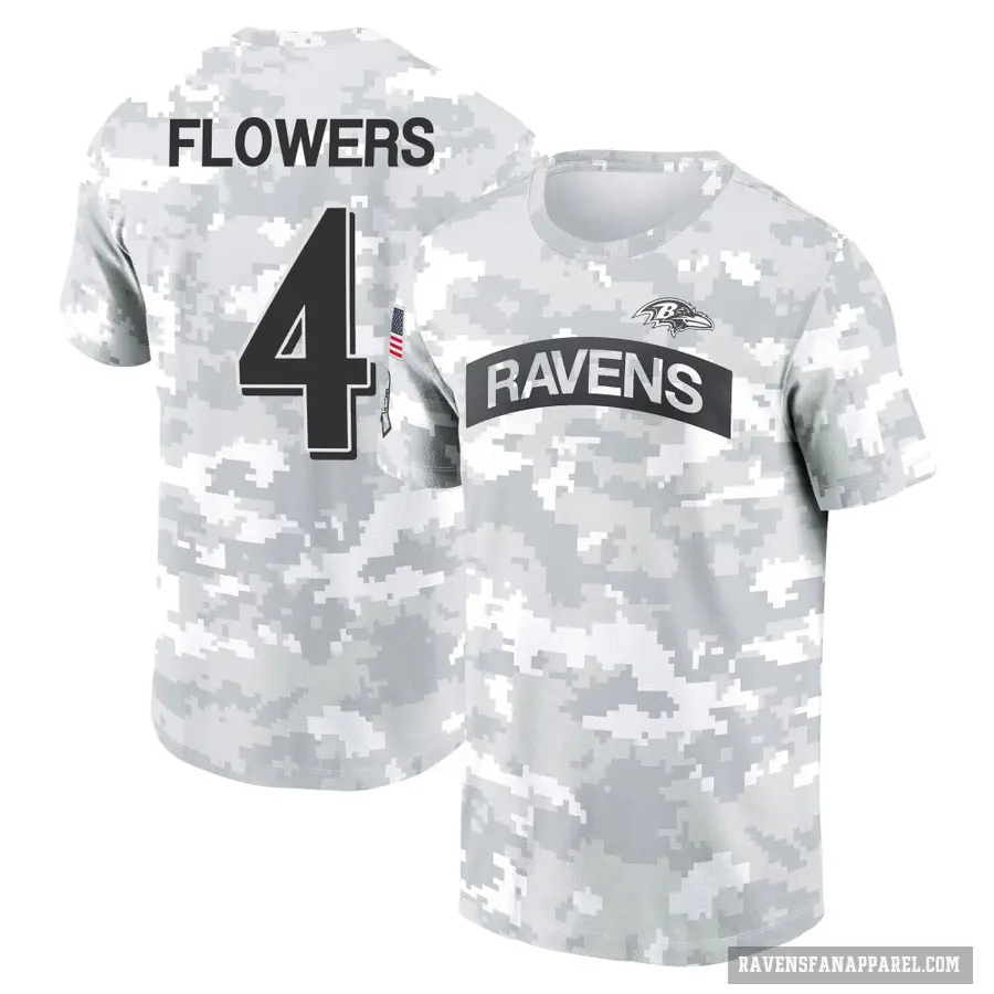 Women's ＃4 Zay Flowers Baltimore Ravens Camo Arctic 2024 Salute to Service Long Sleeve T-Shirt