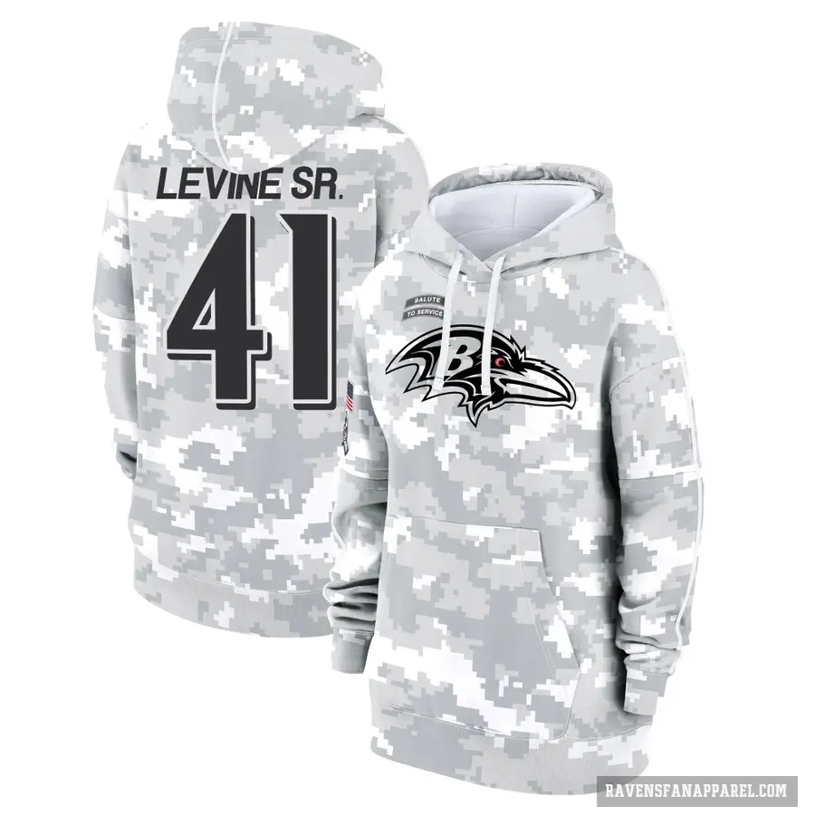 Women's ＃41 Anthony Levine Sr. Baltimore Ravens Arctic Camo 2024 Salute to Service Club Fleece Pullover Hoodie