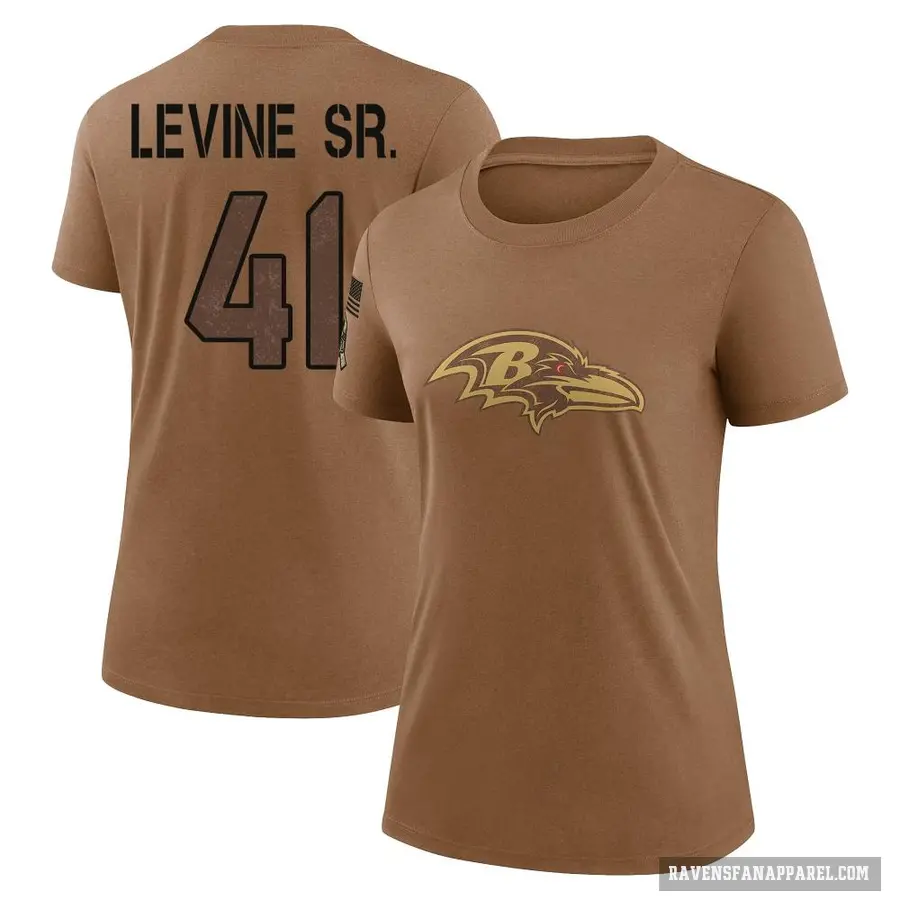 Women's ＃41 Anthony Levine Sr. Baltimore Ravens Brown 2023 Salute To Service Performance T-Shirt