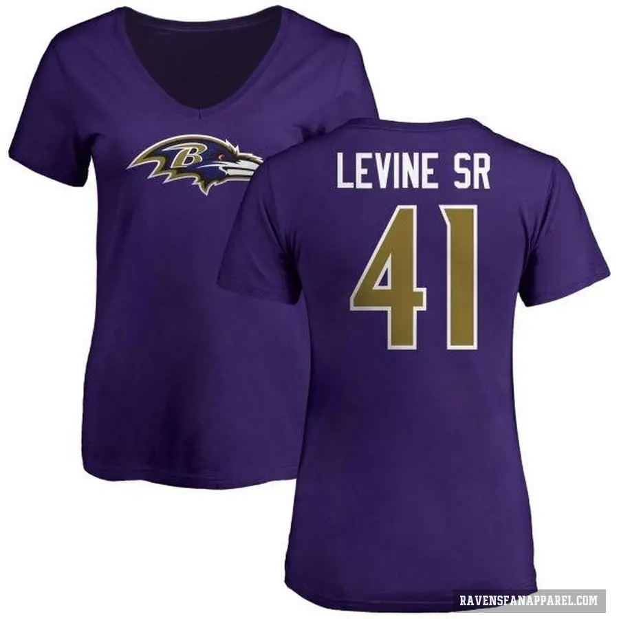 Women's ＃41 Anthony Levine Sr. Baltimore Ravens Purple Logo V-Neck T-Shirt