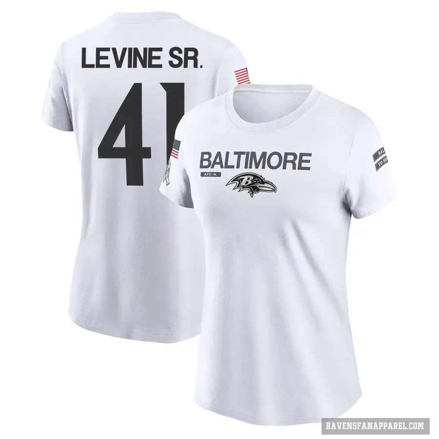 Women's ＃41 Anthony Levine Sr. Baltimore Ravens White 2024 Salute to Service Performance T-Shirt