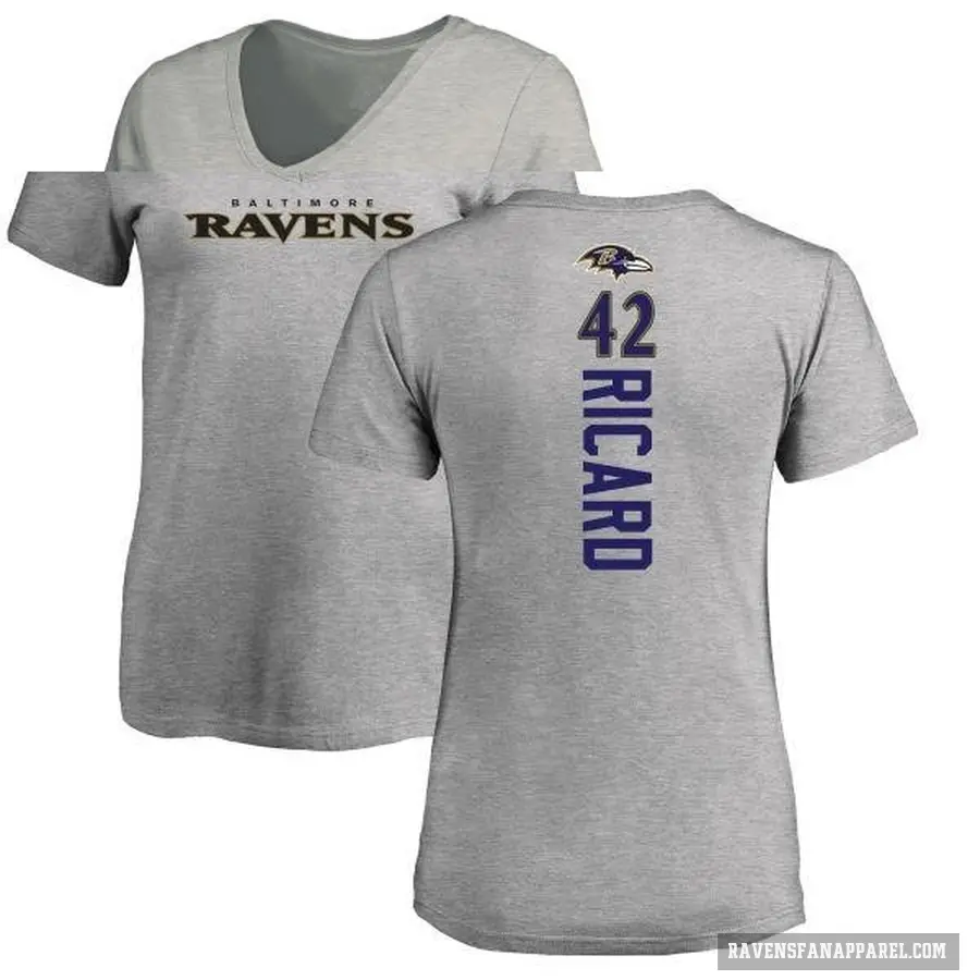 Women's ＃42 Patrick Ricard Baltimore Ravens Ash Backer V-Neck T-Shirt