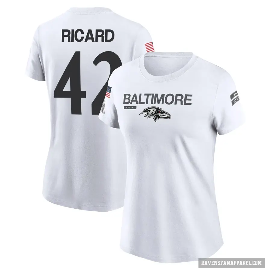 Women's ＃42 Patrick Ricard Baltimore Ravens White 2024 Salute to Service Performance T-Shirt