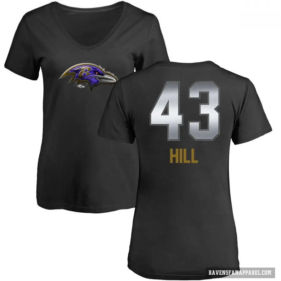 Women's ＃43 Justice Hill Baltimore Ravens Black Midnight Mascot T-Shirt