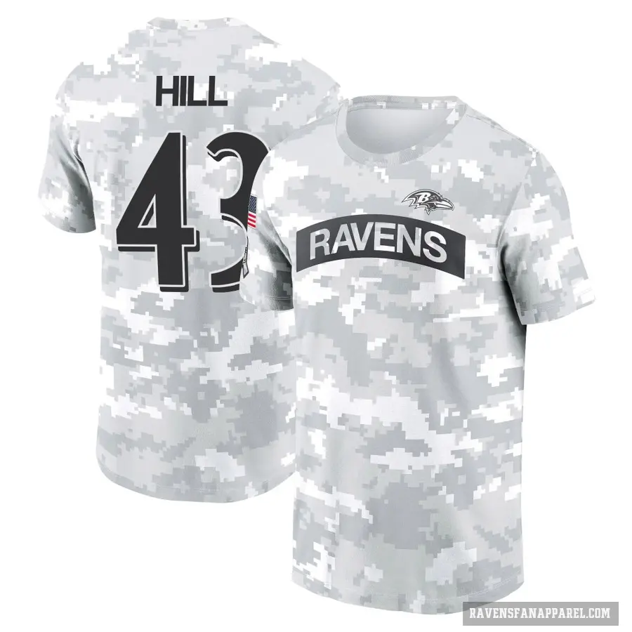 Women's ＃43 Justice Hill Baltimore Ravens Camo Arctic 2024 Salute to Service Long Sleeve T-Shirt