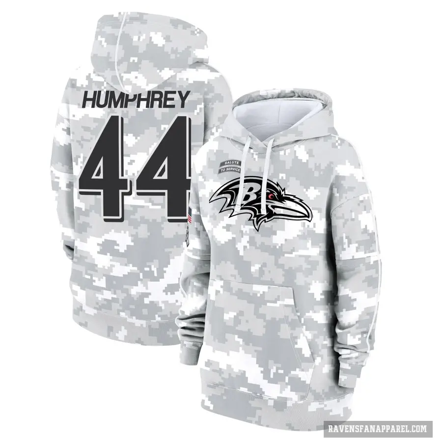 Women's ＃44 Marlon Humphrey Baltimore Ravens Arctic Camo 2024 Salute to Service Club Fleece Pullover Hoodie