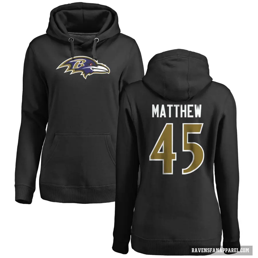 Women's ＃45 Christian Matthew Baltimore Ravens Black Pro Line Name & Number Logo Pullover Hoodie