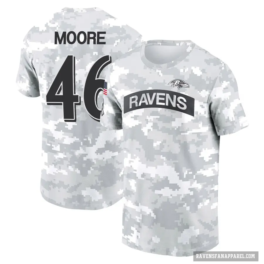 Women's ＃46 Nick Moore Baltimore Ravens Camo Arctic 2024 Salute to Service Long Sleeve T-Shirt