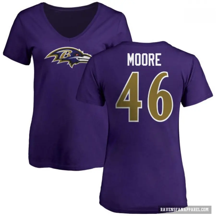 Women's ＃46 Nick Moore Baltimore Ravens Purple Logo V-Neck T-Shirt