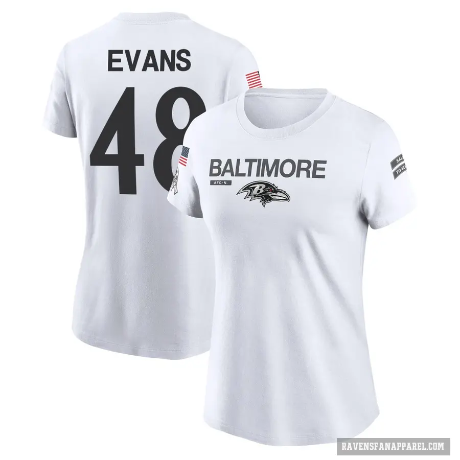 Women's ＃48 Joe Evans Baltimore Ravens White 2024 Salute to Service Performance T-Shirt