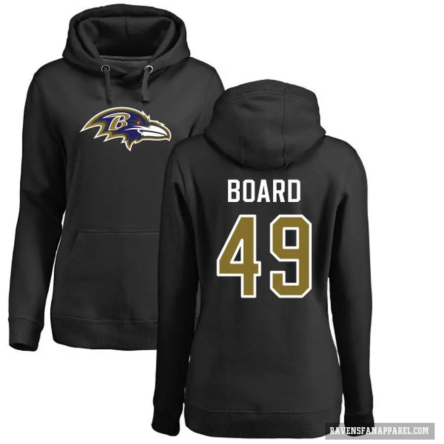 Women's ＃49 Chris Board Baltimore Ravens Black Pro Line Name & Number Logo Pullover Hoodie