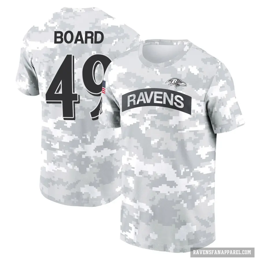 Women's ＃49 Chris Board Baltimore Ravens Camo Arctic 2024 Salute to Service Long Sleeve T-Shirt