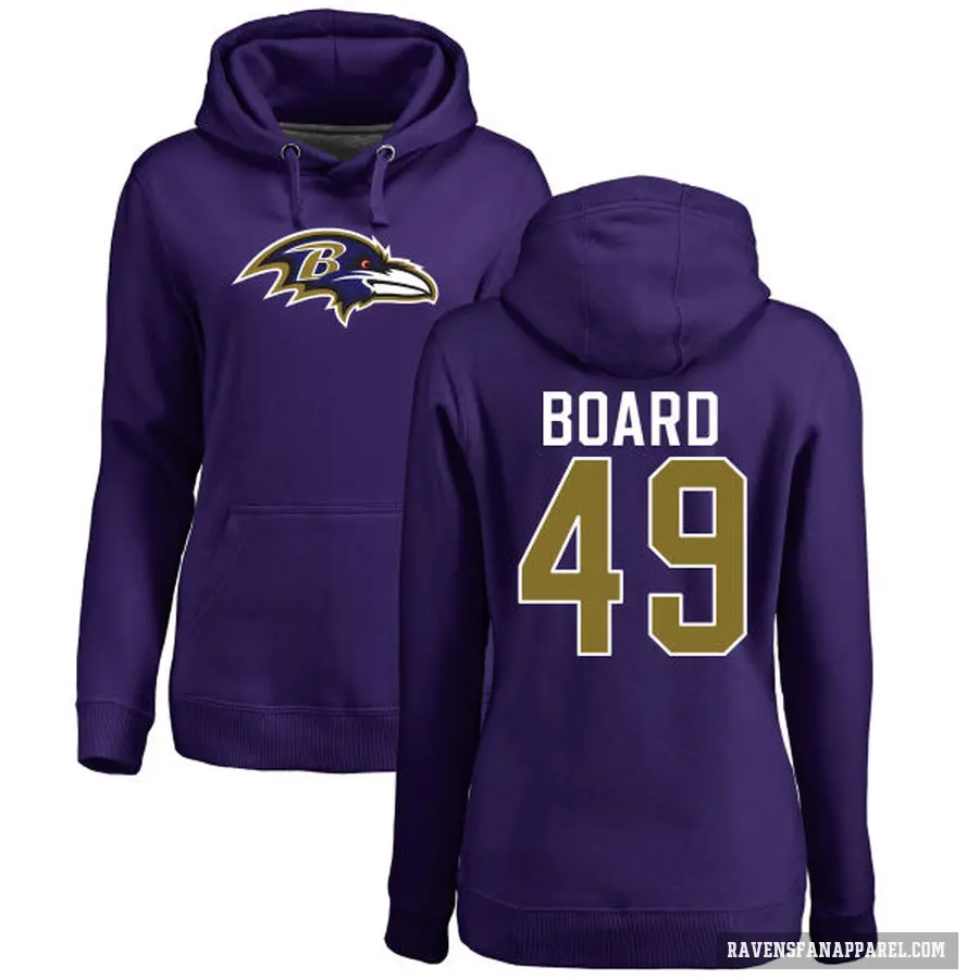 Women's ＃49 Chris Board Baltimore Ravens Purple Pro Line by Branded Name & Number Logo Pullover Hoodie