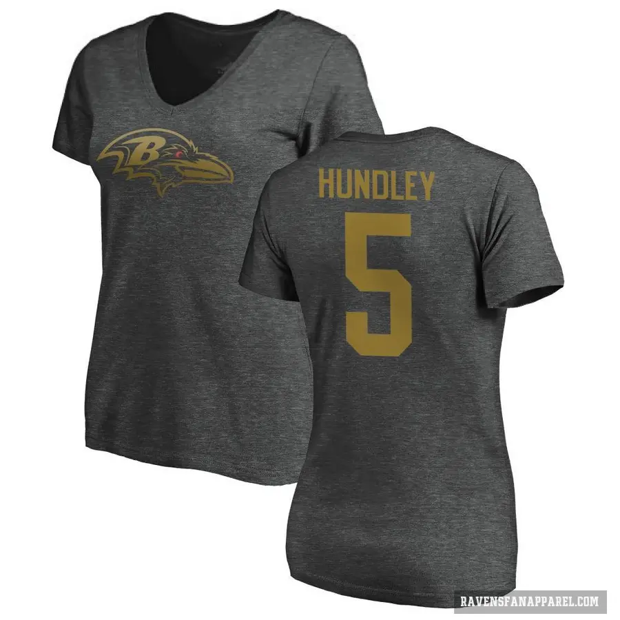 Women's ＃5 Brett Hundley Baltimore Ravens Ash One Color T-Shirt