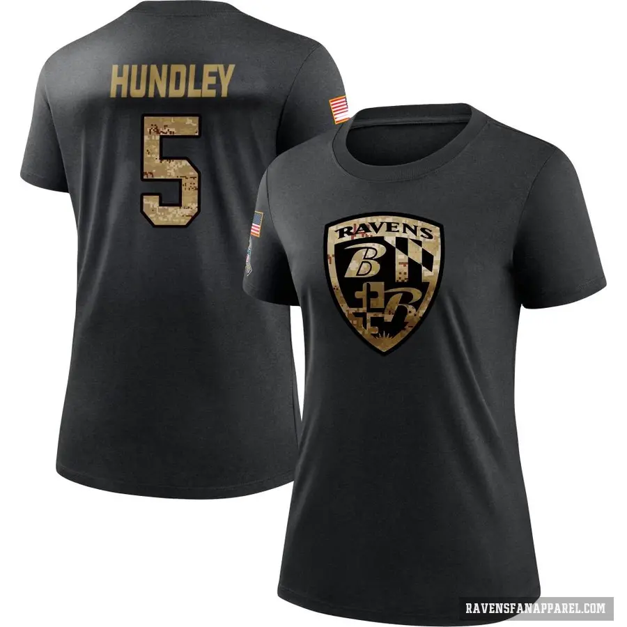 Women's ＃5 Brett Hundley Baltimore Ravens Black 2020 Salute To Service Performance T-Shirt