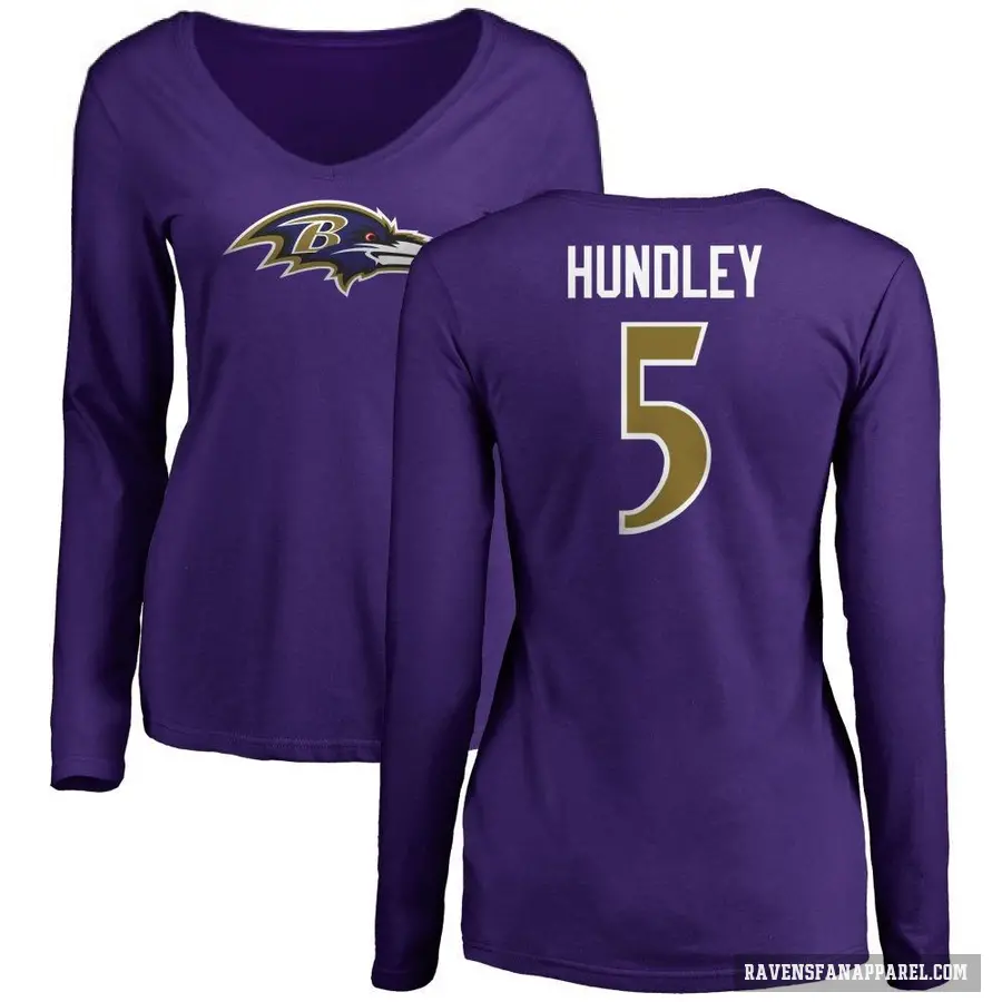 Women's ＃5 Brett Hundley Baltimore Ravens Purple Logo Long Sleeve T-Shirt