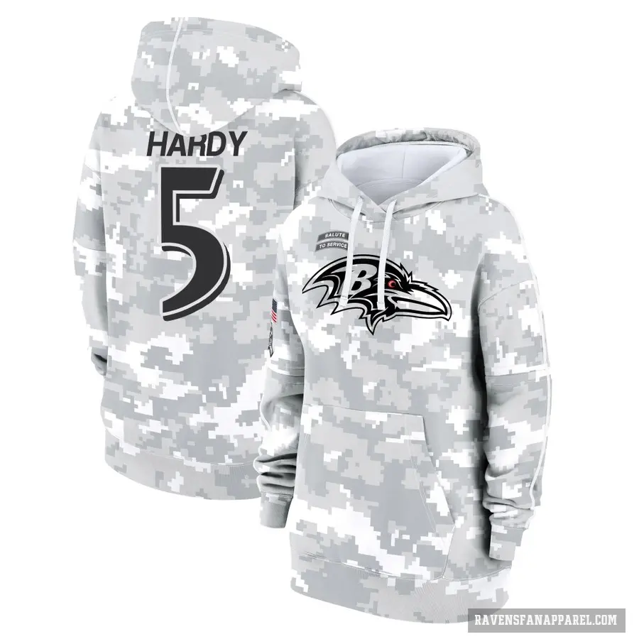 Women's ＃5 DeAngelo Hardy Baltimore Ravens Arctic Camo 2024 Salute to Service Club Fleece Pullover Hoodie