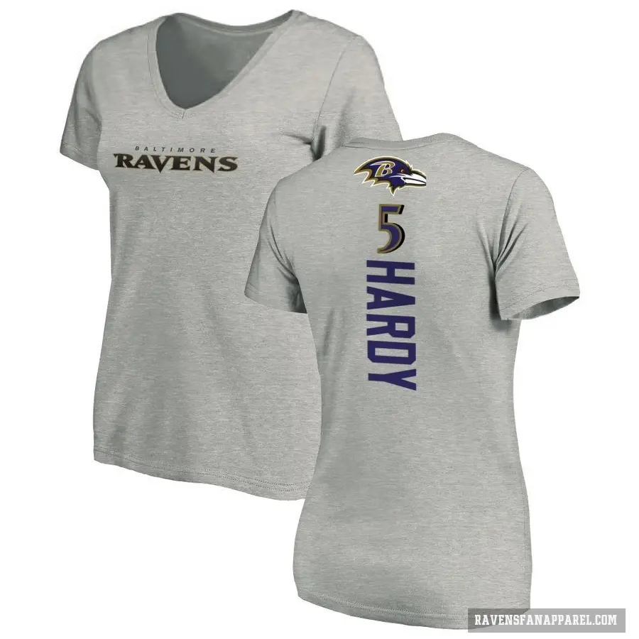 Women's ＃5 DeAngelo Hardy Baltimore Ravens Ash Backer V-Neck T-Shirt