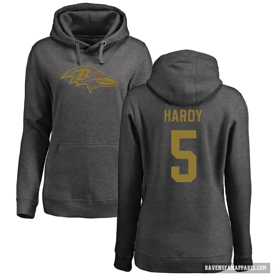 Women's ＃5 DeAngelo Hardy Baltimore Ravens Pro Line by Branded Ash One Color Pullover Hoodie