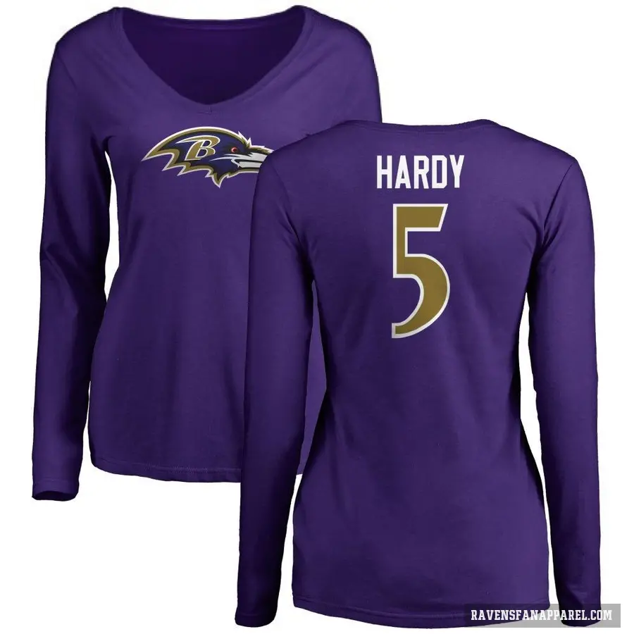 Women's ＃5 DeAngelo Hardy Baltimore Ravens Purple Logo Long Sleeve T-Shirt