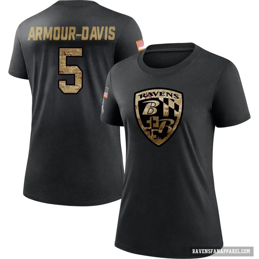 Women's ＃5 Jalyn Armour-Davis Baltimore Ravens Black 2020 Salute To Service Performance T-Shirt