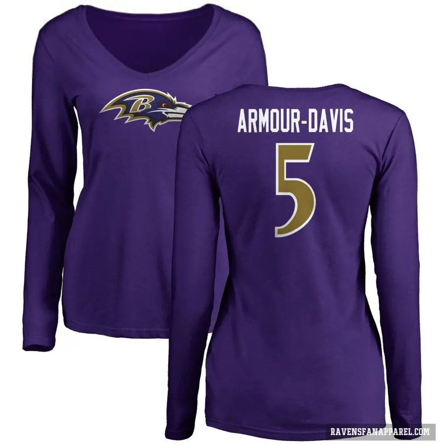 Women's ＃5 Jalyn Armour-Davis Baltimore Ravens Purple Logo Long Sleeve T-Shirt