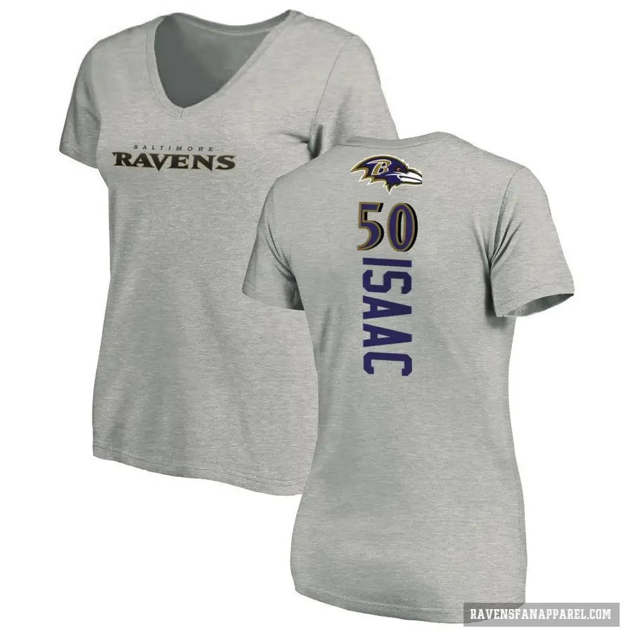 Women's ＃50 Adisa Isaac Baltimore Ravens Ash Backer V-Neck T-Shirt