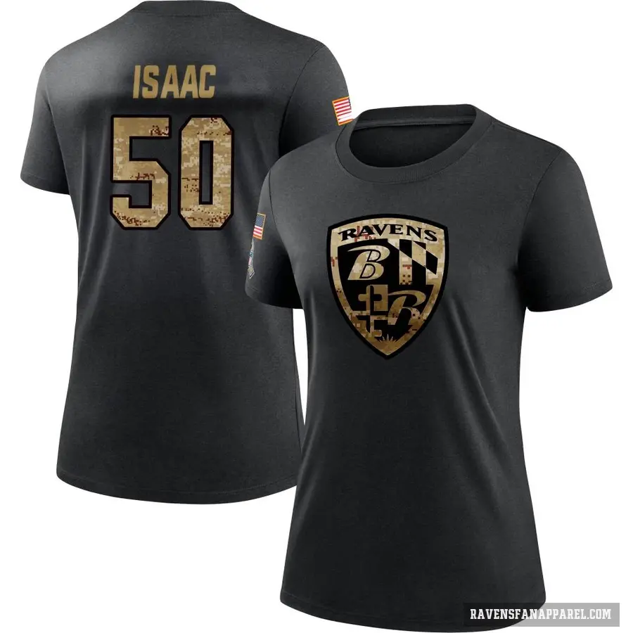 Women's ＃50 Adisa Isaac Baltimore Ravens Black 2020 Salute To Service Performance T-Shirt