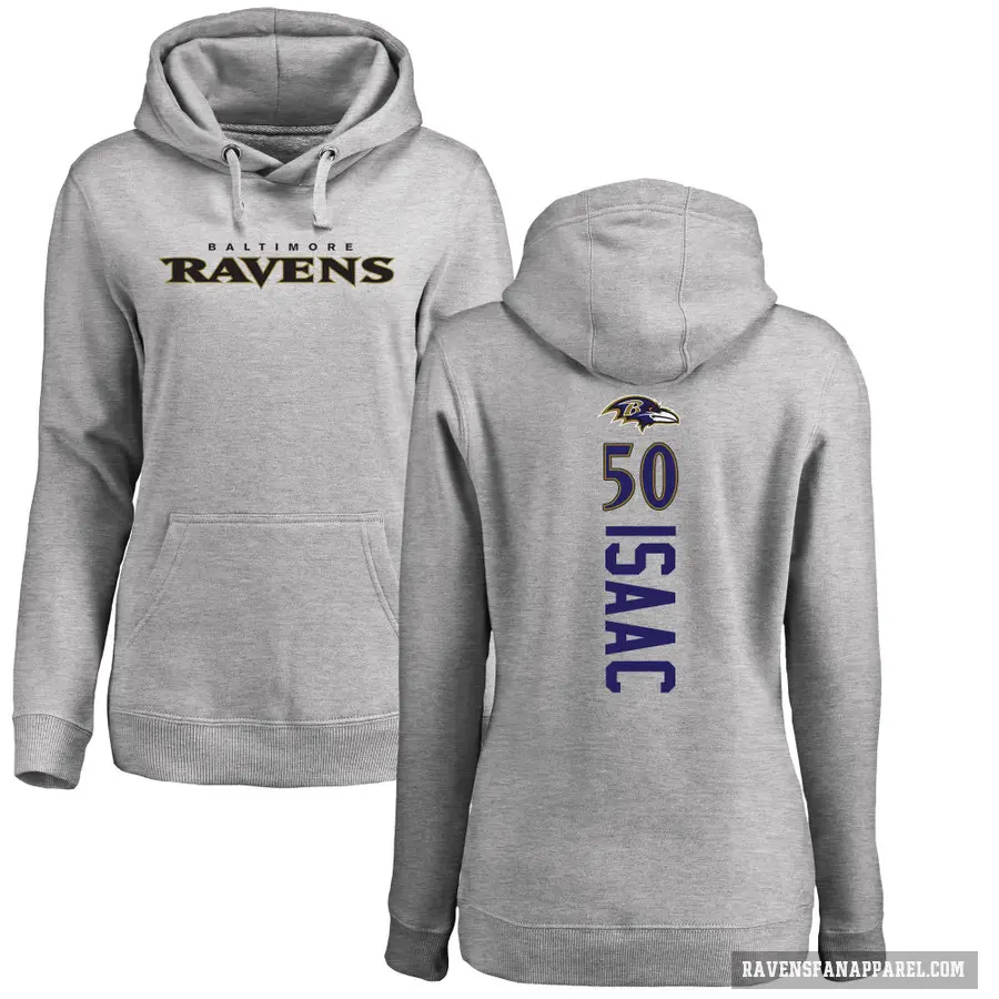 Women's ＃50 Adisa Isaac Baltimore Ravens Pro Line Ash Backer Pullover Hoodie