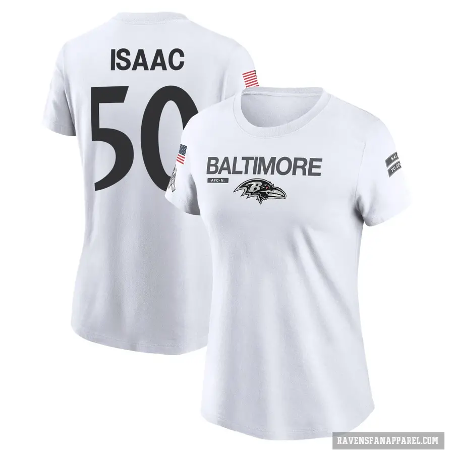 Women's ＃50 Adisa Isaac Baltimore Ravens White 2024 Salute to Service Performance T-Shirt