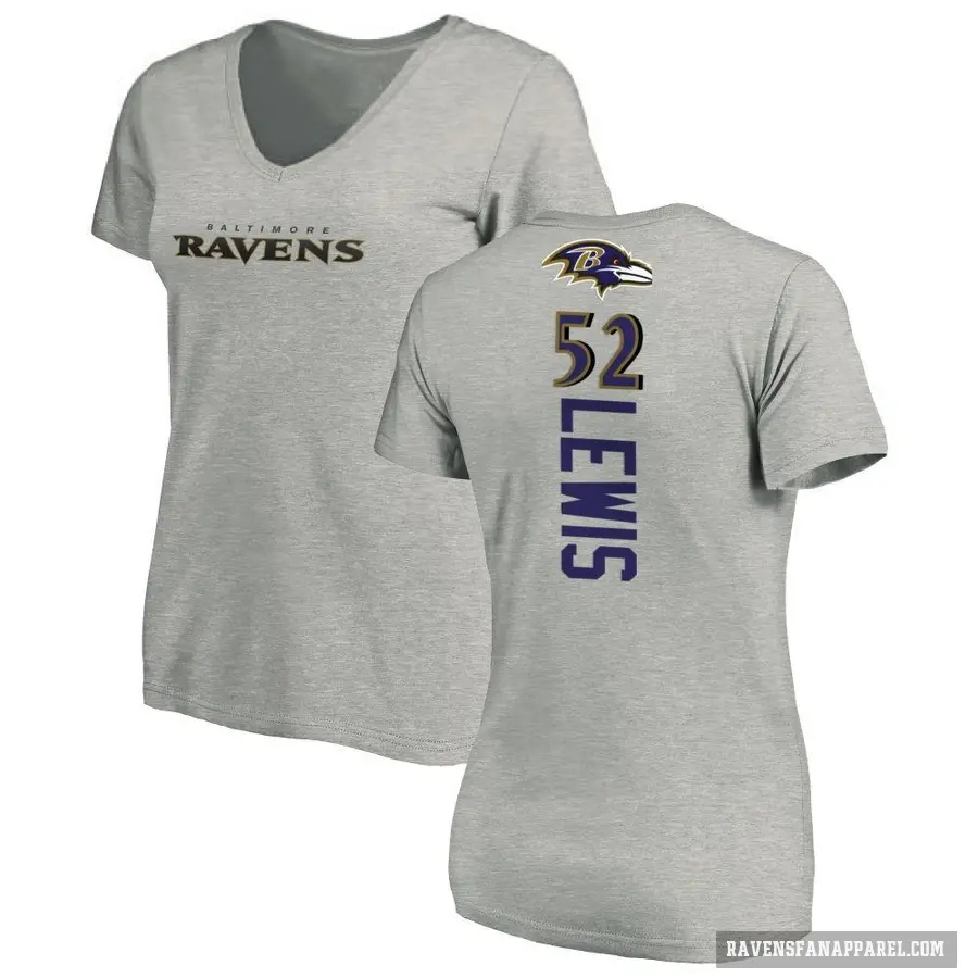 Women's ＃52 Ray Lewis Baltimore Ravens Ash Backer V-Neck T-Shirt